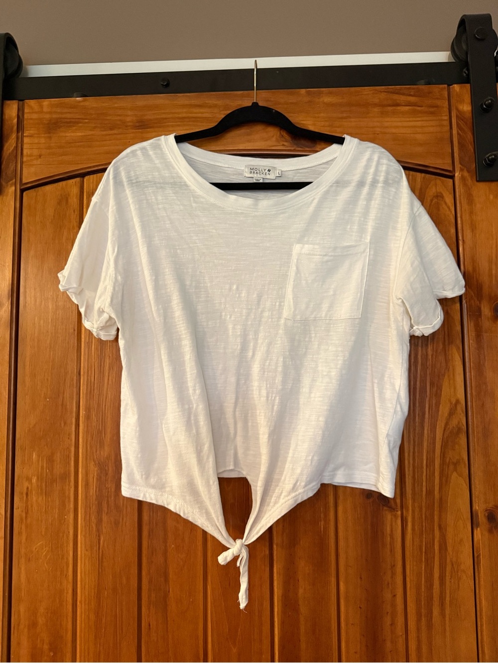 Molly Bracken White Tie-Front Short Sleeve Tee